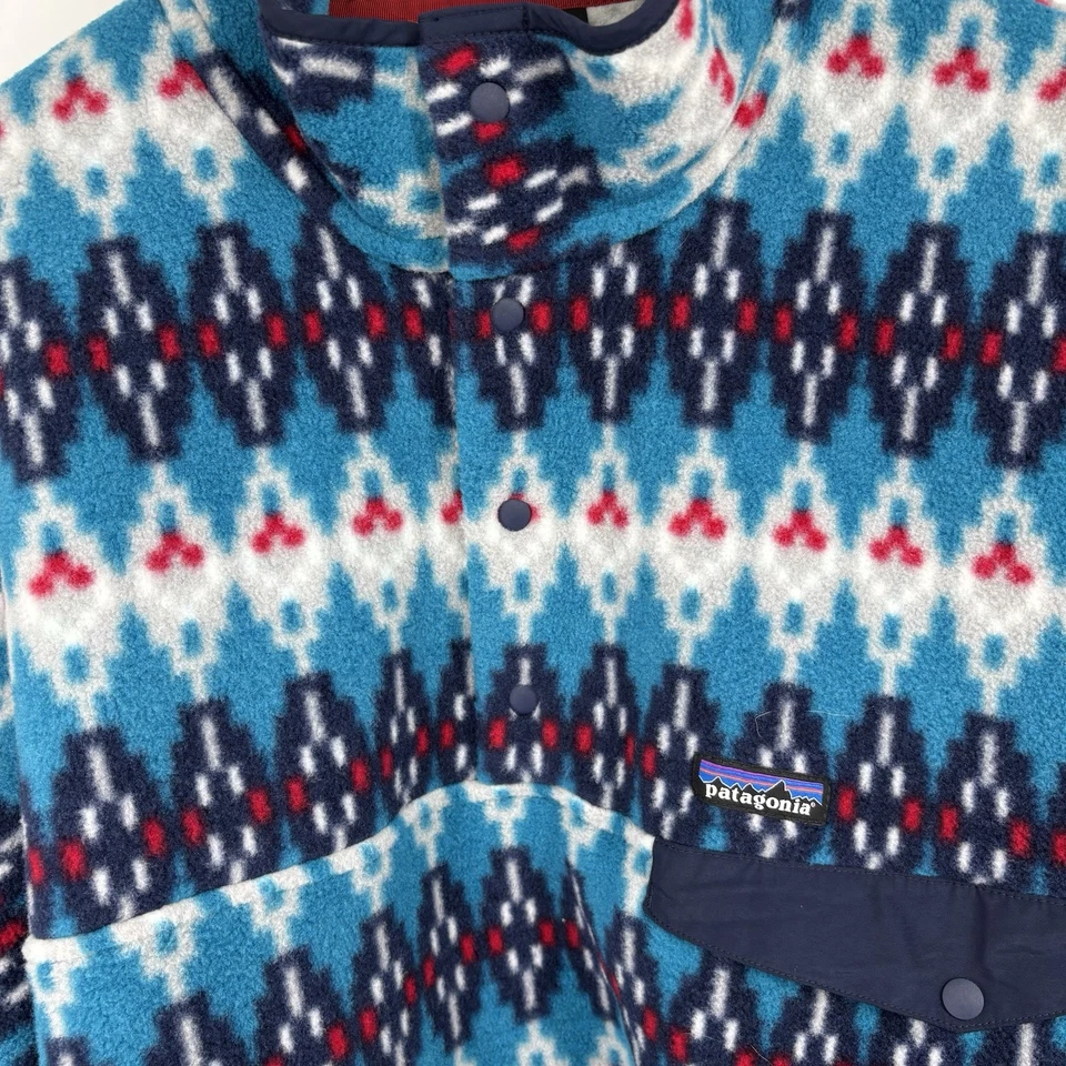 Vintage Patagonia Synchilla Snap T Fleece Blue Red White Aztec Geometric Sz XL - Image 4 of 4