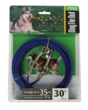 PDQ Blue / Silver Vinyl Coated Cable Dog Tie Out Medium (Pack of 5)