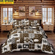Rustic Bear Deer Quilt Set 3pc Full Queen Lightweight Reversible Bedding New
