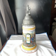 German Regimental Beer Stein Konig Frankfurt w/Lithopane 1908-11
