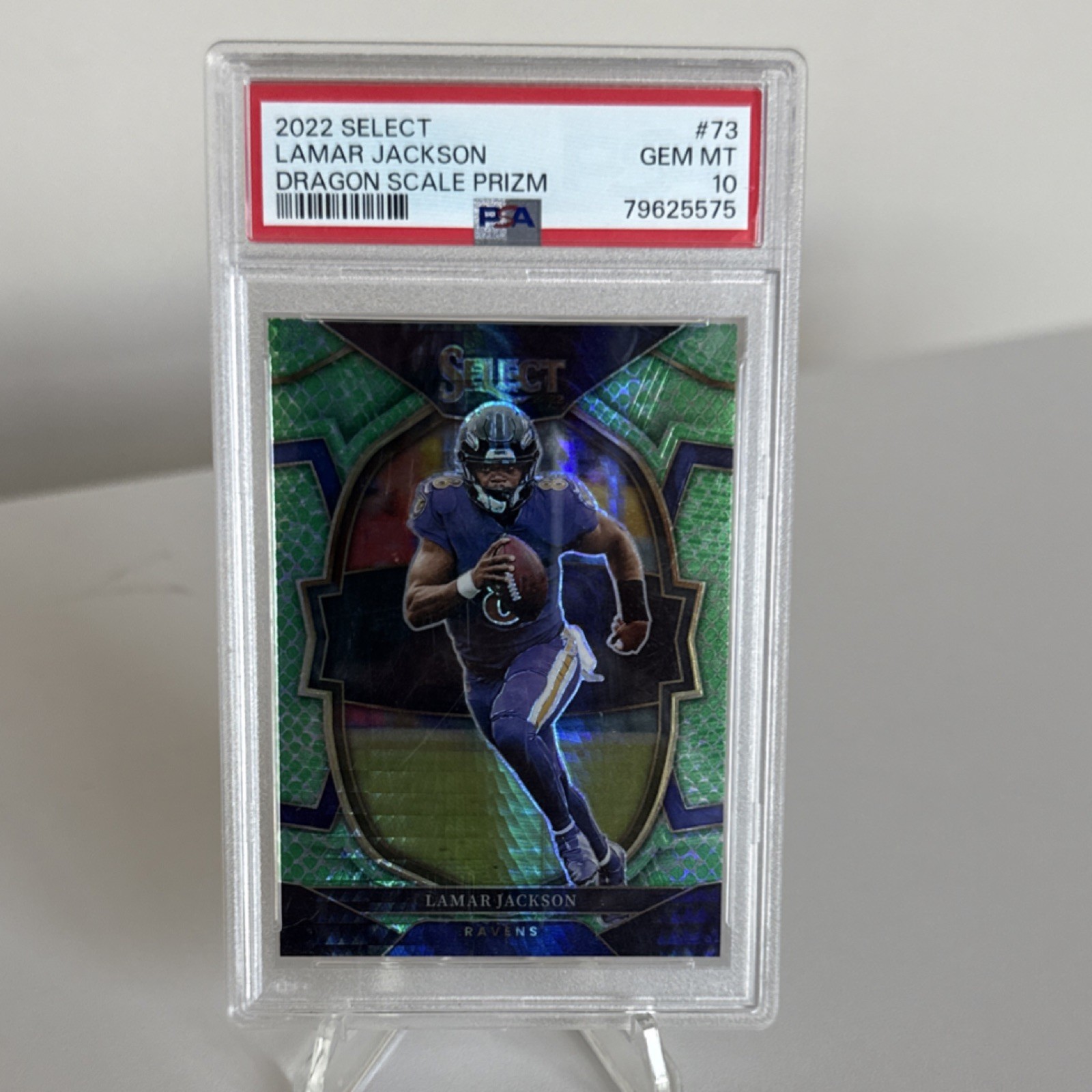 2022 Panini Select Lamar Jackson #73 Dragon Scale Prizm /89 PSA 10