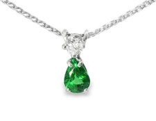 14K White Gold Pear Emerald Diamond Drop Pendant Necklace Estate