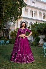 Designer wine color Embroidered Lehenga Choli with Dupatta – Indian Ethnic Wear
