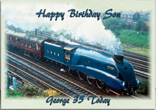 Personalised birthday card Mallard steam train any age name and relationship