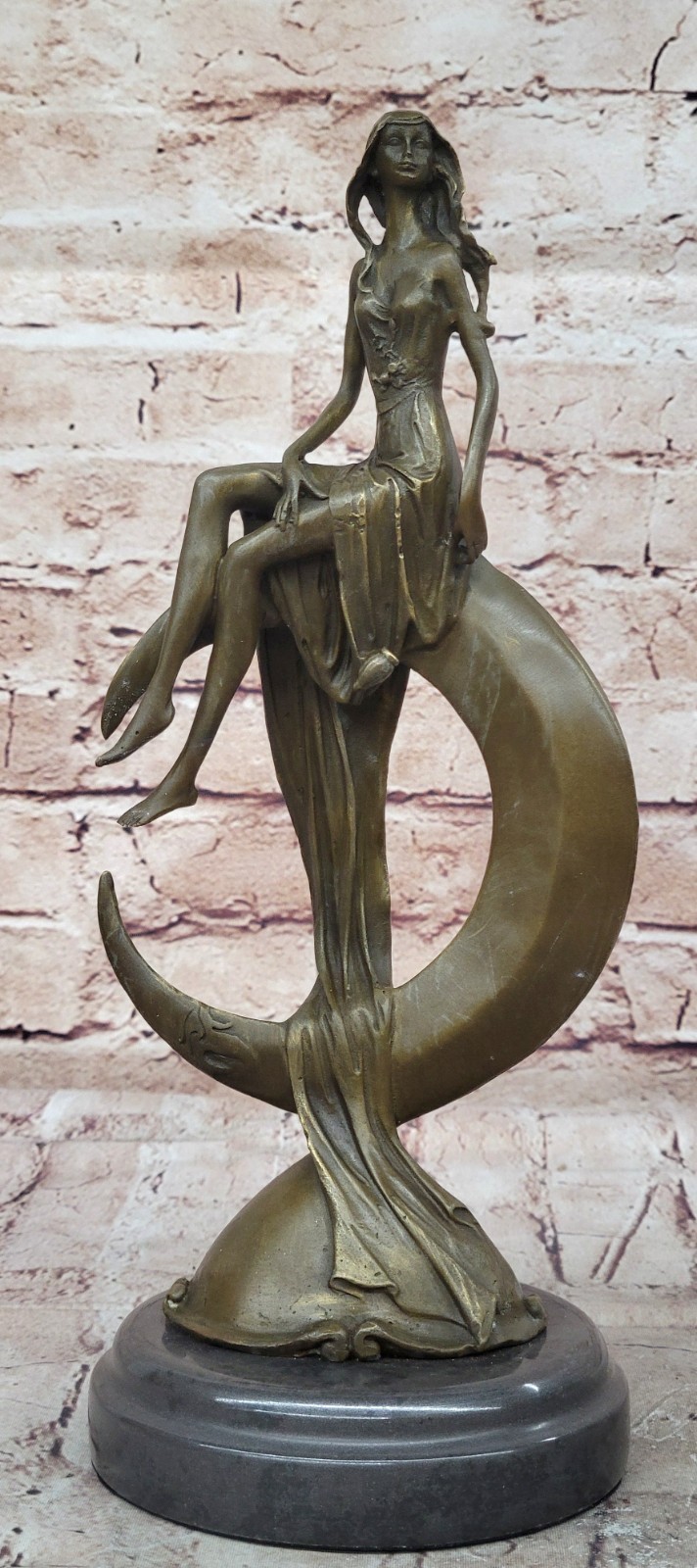 Escultura de bronce coleccionable estatua Art Nouveau sensual desnuda mujer luna venta
