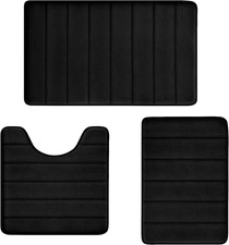 Bathroom Rugs Set Memory Foam Bath Rugs Non-Slip Bath Mat Set 3 Piece,Washable B