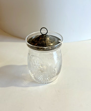 VTG. Etched Grape & Vine Design Glass Mustard/ Jam Jar w/ Sterling Silver Lid VTG. Etched Grape & Vine Design Glass Mustard/ Jam Jar w/ Sterling Silver Lid - Image 1