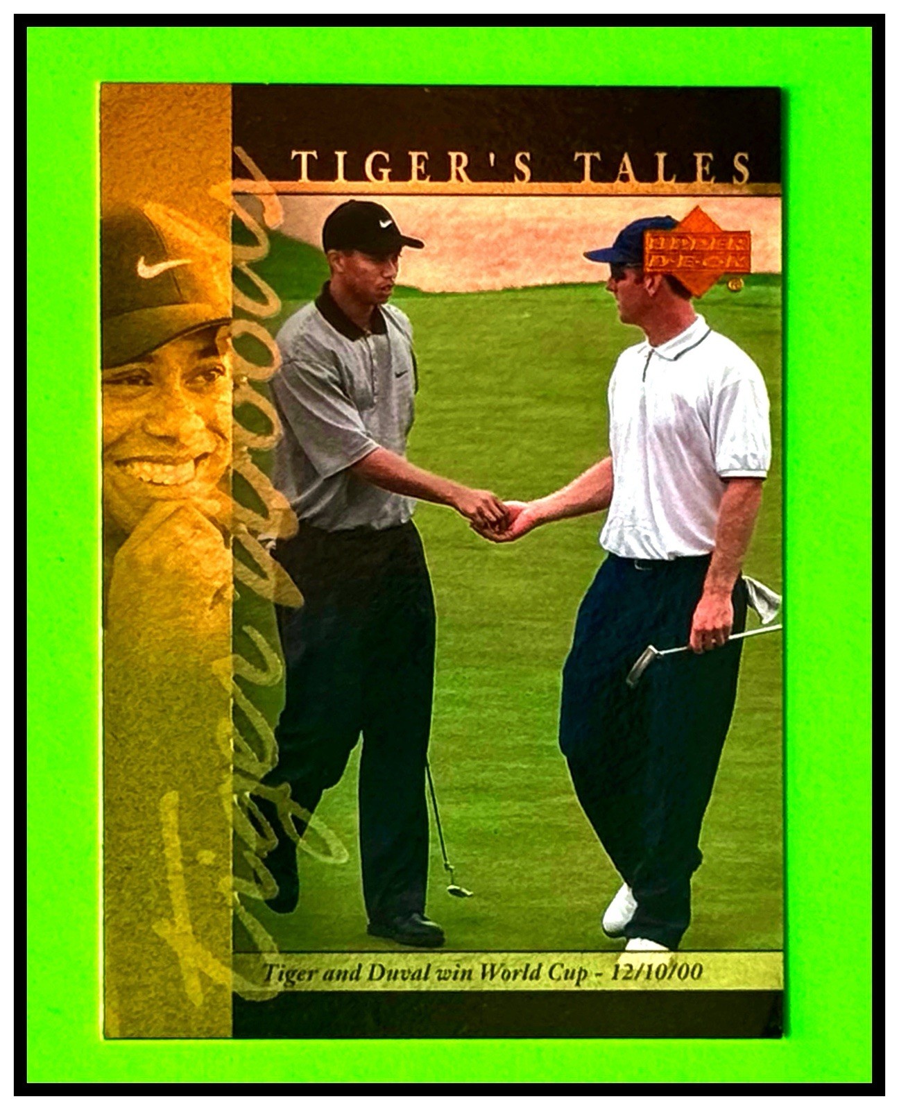 TIGER WOODS  2001  RC  UPPER DECK  TIGER & DUVALL WIN WORLD CUP  1-OWNER  MINT