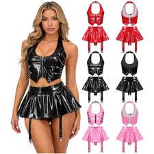 Women Clubwear Show Outfits Cosplay Miniskirts Carnival Crop Tops Pvc Costume