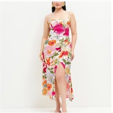 Reformation Marguerite Silk Midi Dress Fabrizia Print Slit Smocked NWT Sz 12 Lrg