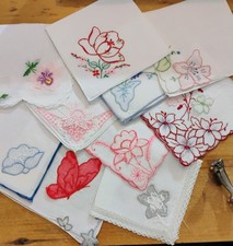 Vgt Lot Of 10 3D Floral Cotton Hankies Handkerchiefs