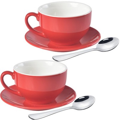 Porcelain Coffee Cup with Saucer Set of 2 220ml/7.3oz Red Cappuccino Latte
