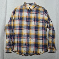 American Eagle Seriously Soft Linen Blend Shirt Men's Large Multicolor Plaid