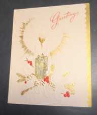 VINTAGE CHRISTMAS CARD FOIL CANDLELIGHT WHITE SYMPHONY 381 MADE IN USA