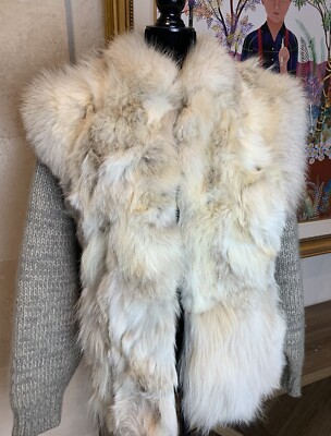 VTG Blue Fox Fur Jacket Coat US M 10 Gray Cable Sweater Arms 60s 70s Deadstock