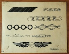 ORIGINAL Vintage 1984 Rockwood Shop Used Tattoo Flash Production Sheet Biker