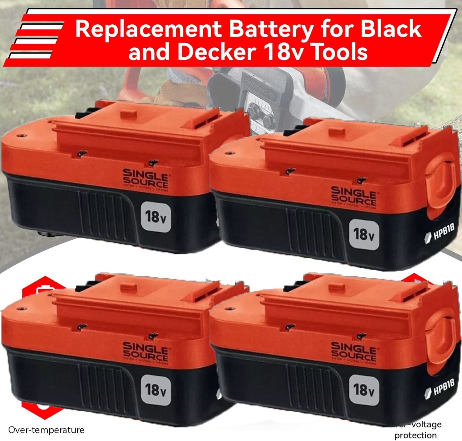 18V 4-Pack NiMH Replacement Batteries for Black+Decker Firestorm 18V Cordless Drill  