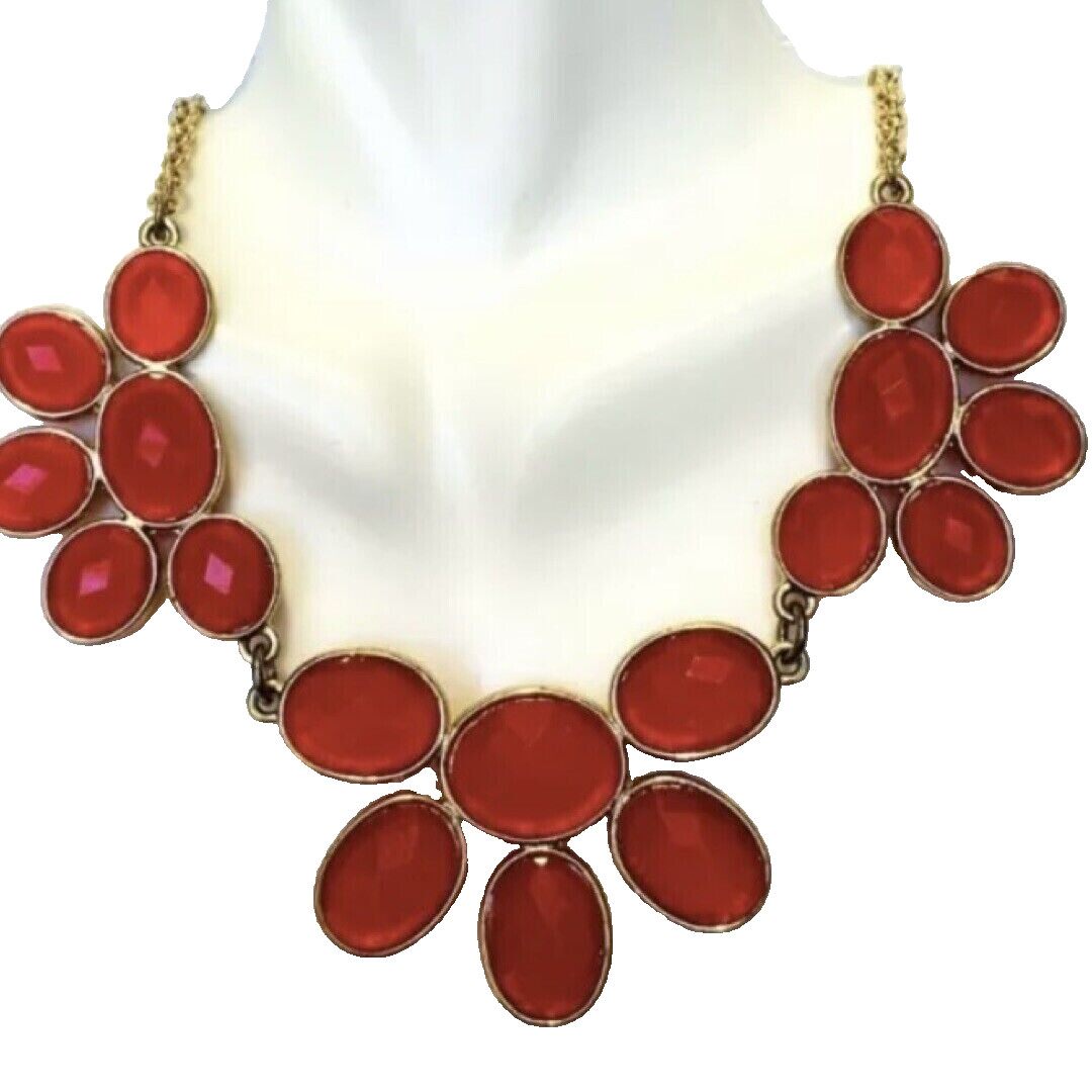 Candy Red Flower Rhinestone Statement Necklace 20… - image 2