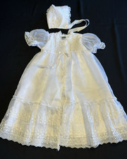 Vintage Christening Set Lined Coat Hat Dress Slip Nylon Washable No Flaws Doll