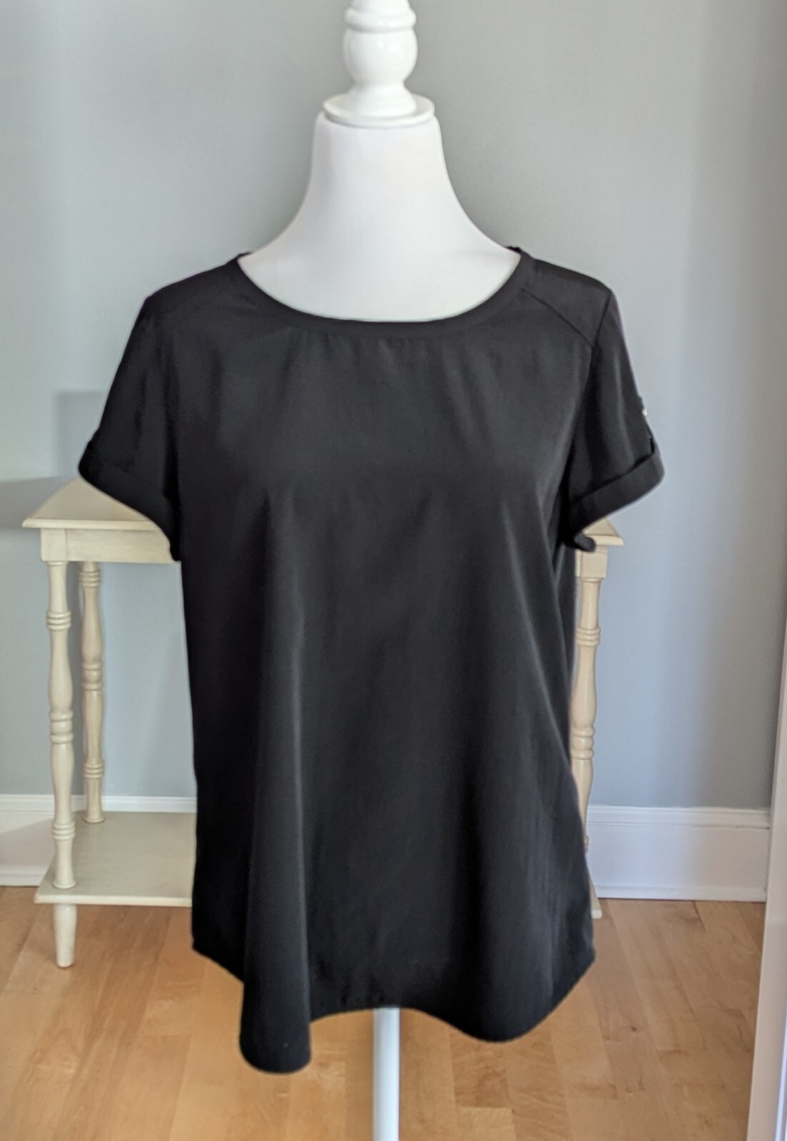 Chicos Basic Black Roll Tab Sleeve Polyester Top … - image 1