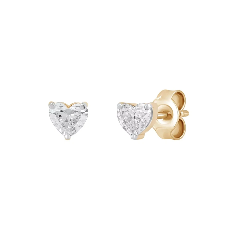 14K Two Tone Gold 1.00Ct Heart Cut Certified Lab Grown Solitaire Stud Earrings - Image 4 of 4