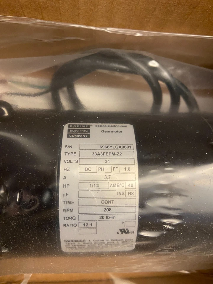 NIB****24 volt DC BODINE gear motor TYPE 33A3FEPM-22 or 6966YL; Gear ratio 12:1 - Image 2 of 3
