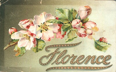 ''Florence'' with Dogwood Blooms Embossed 1908 Raphael Tuck Name Series Postcard