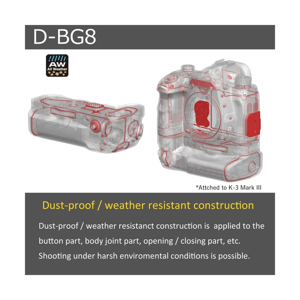 Empuñadura de batería PENTAX D-BG8 negra para Pentax K-3 III insignia DSLR a prueba de polvo a... Foto 4 de 4