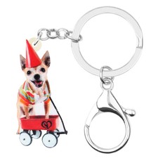 Acrylic Christmas Pet Chihuahua Dog Keychains Ring for Women Charm Jewelry Gifts