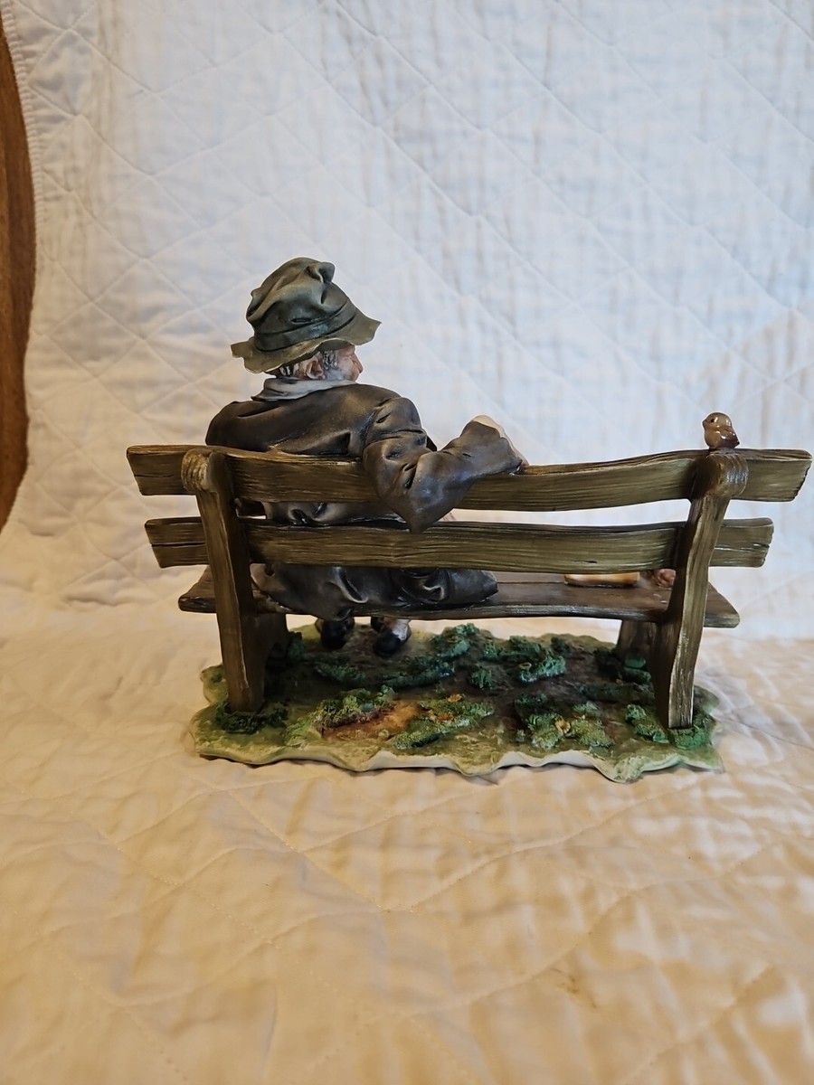 Capodimonte Porcelain Figurine Tramp on Bench Feeding Birds Large