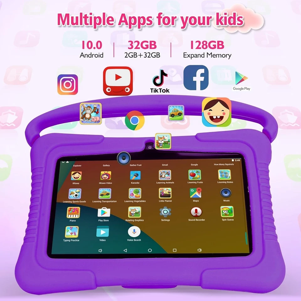 Veidoo Kids Tablet, 7 inch Android Tablet PC, 2GB RAM 32GB ROM, tablet Purple - Image 3 of 4