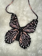 handmade beaded butterfly necklace Seed Beads Vintage