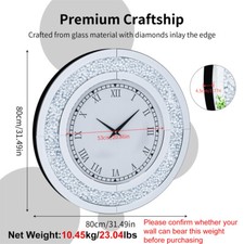 80cm Large Round Wall Clock Crushed Decor Unique Mothers Day Wedding Xmas Gift