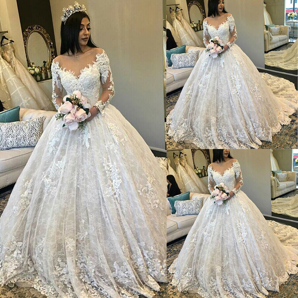 V-neck Lace Tulle Fluffy Long Wedding Dresses, Lovely Wedding Dresses V-neck Lace Tulle Fluffy Long Wedding Dresses, Lovely Wedding Dresses