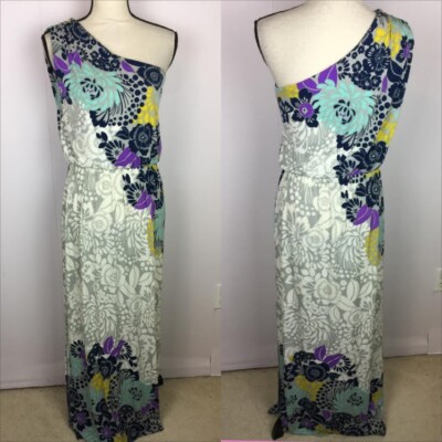 london times one shoulder dress London Times Maxi One Shoulder Dress Size 6 Womans White Floral Elastic  Waist
