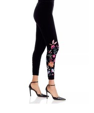 Johnny Was Sandra Stretch Velvet Leggings Floral Embroidered Black Legging Sz M