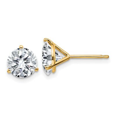 14k Yellow Gold 2.50ct 7mm Round D E F Pure Light Moissanite Earrings