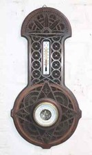 Antike Wetterstation Thermometer Barometer Holz beschnitzt ca.56cm um1900 /!241