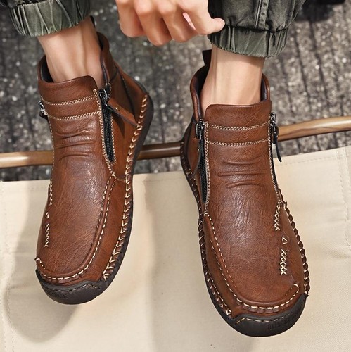 Retro Round Toe British High Top Zipper Ankle Boots Men's Shoes Western Style 46 - Picture 20 of 23