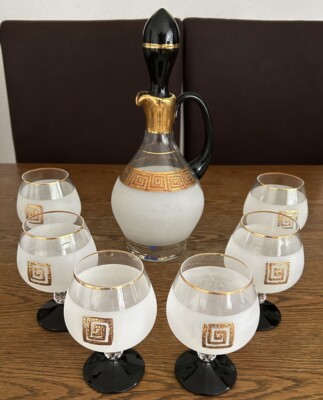Karaffe Weingläser Gold Schwarz Elegant Edel 