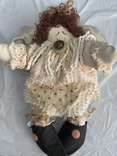Unique Vintage Hand Made Fabric Angel Rag Doll 13" Tall