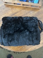 Vtg Black Authentic Fur Muff Hand Warmer Purse W/ Wrist Handle Zippered Pocket
