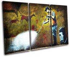 Cave Painting Banksy Street TREBLE CANVAS WALL ART Picture Print VA