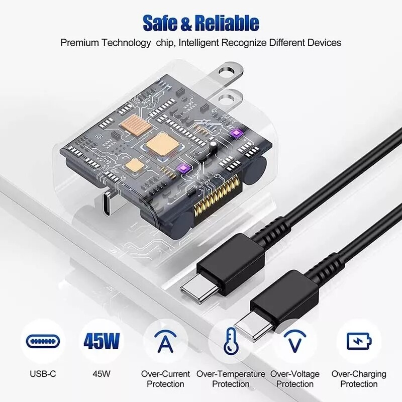 Black 2M 6FT USB-C to USB-C Fast Charging Cable Type-C Data Cord for Samsung S23