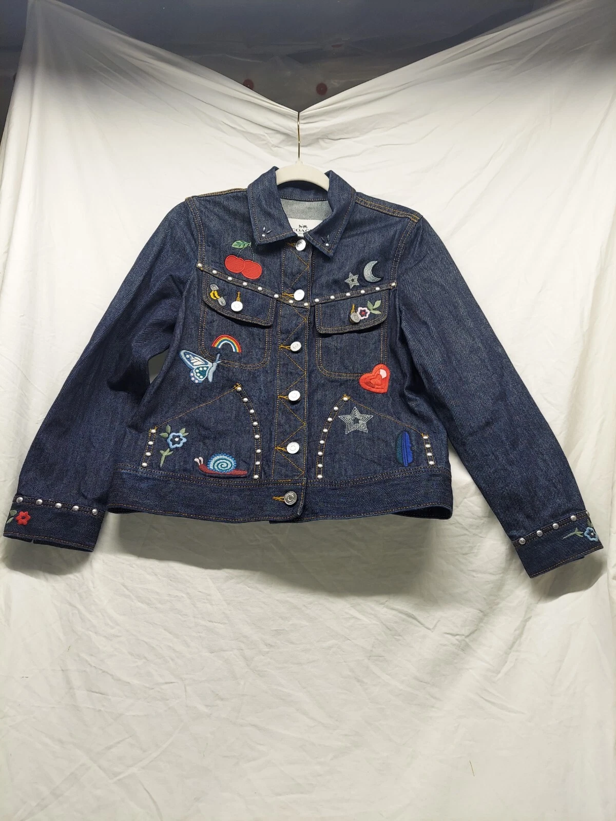 COACH Stupenda giacca di jeans ricamata coah in pensione taglia XS