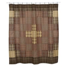 Cotton Patchwork Shower Curtain Red Brown Plaid Hook Holes & Rod Pocket Prescott