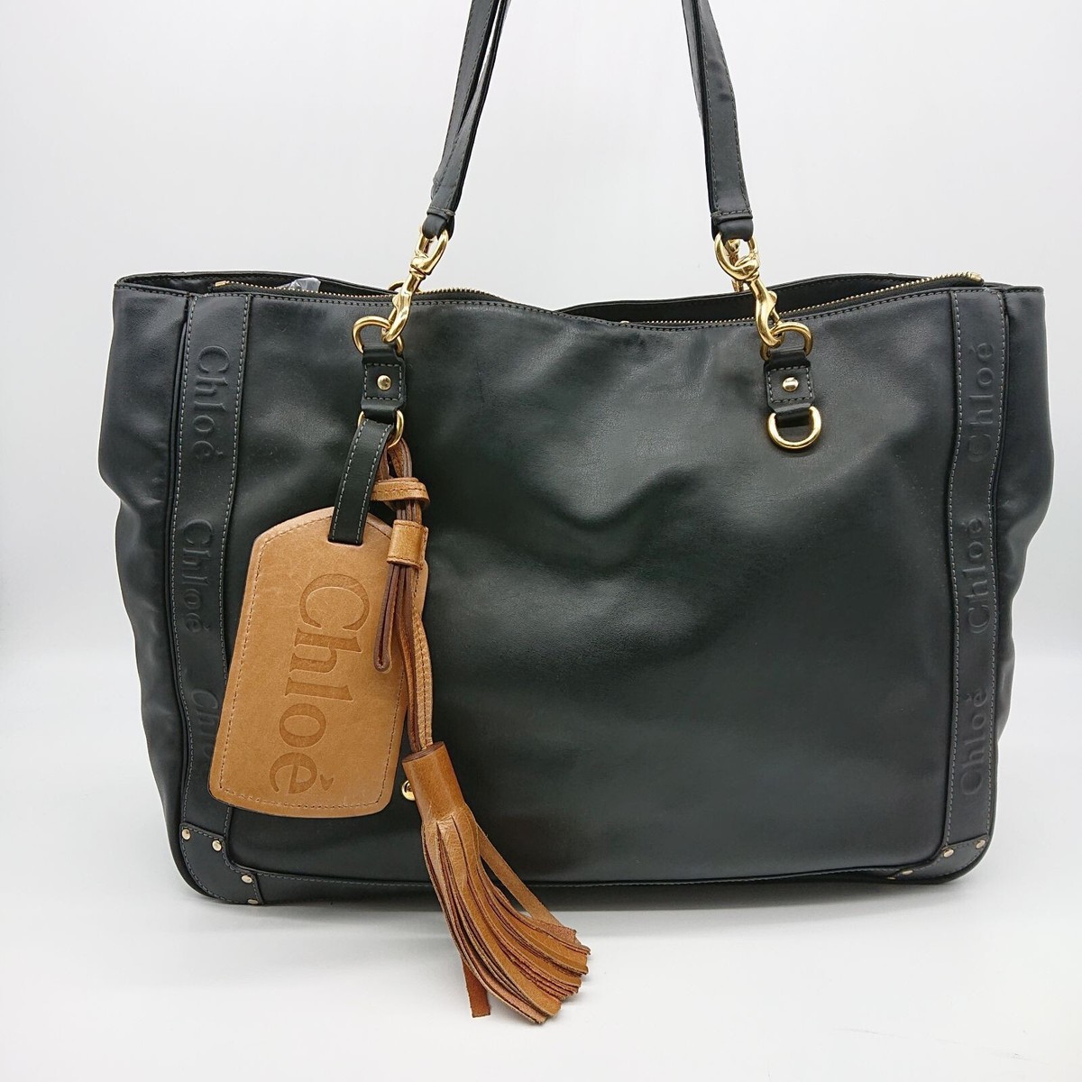 CHLOE Eden Leather Tote Bag Shoulder Bag With Tassel Bag Charm 