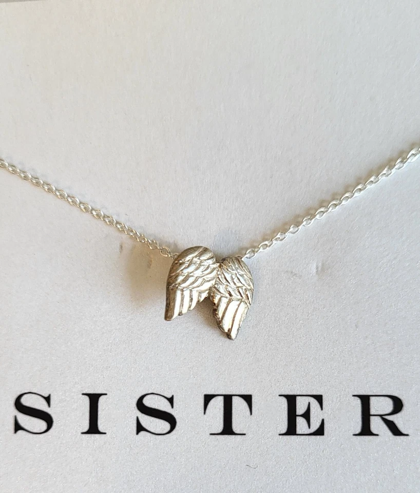 Collar con dije de alas de ángel hermana Make A Wish cadena de plata de 18 pulgadas joyería Dogeared Foto 2 de 2