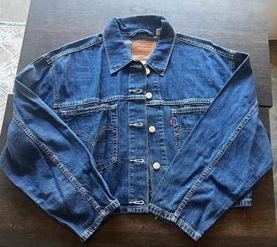 Levi s Premium Denim Trucker Jacket Size L Dark Blue Wash Red Tab Jean Jacket