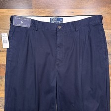 Vintage Polo Ralph Lauren Hammond Pants Mens 38x30 Navy Blue Pleated Cuffed New
